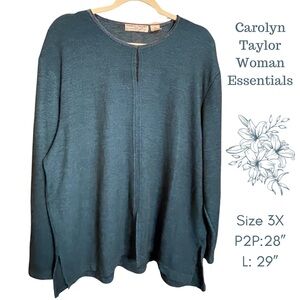 Carolyn Taylor Essential Teal Top 3X P2P28” L:29” Modest Keyhole slit Soft knit